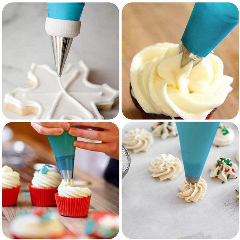 Cake Piping Tools Reusable Silicone Pastry Bag Stainless Steel Nozzle Icing Bag for Decoration Baking Tool Kitchen Accessories