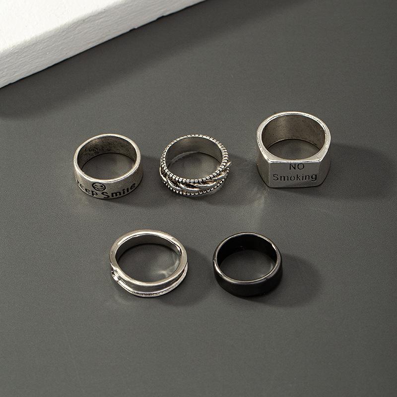 Pánský trendy retro prstenový set s písmeny - Hip hop prsteny na ukazováček