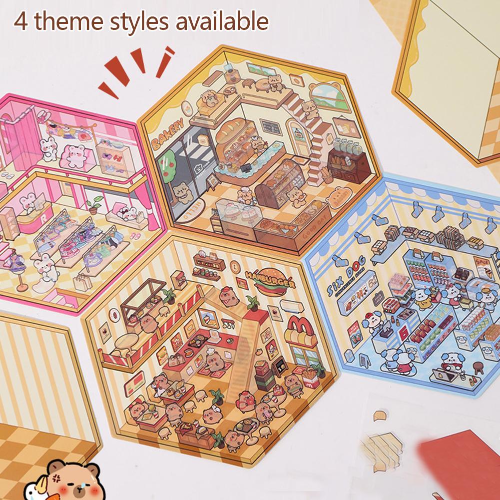 1Set Creative 3D Simulation Cabin Stickers Cute Cartoon Handmade DIY Landscaping Stickers Scene Stacking Pasting Stickers