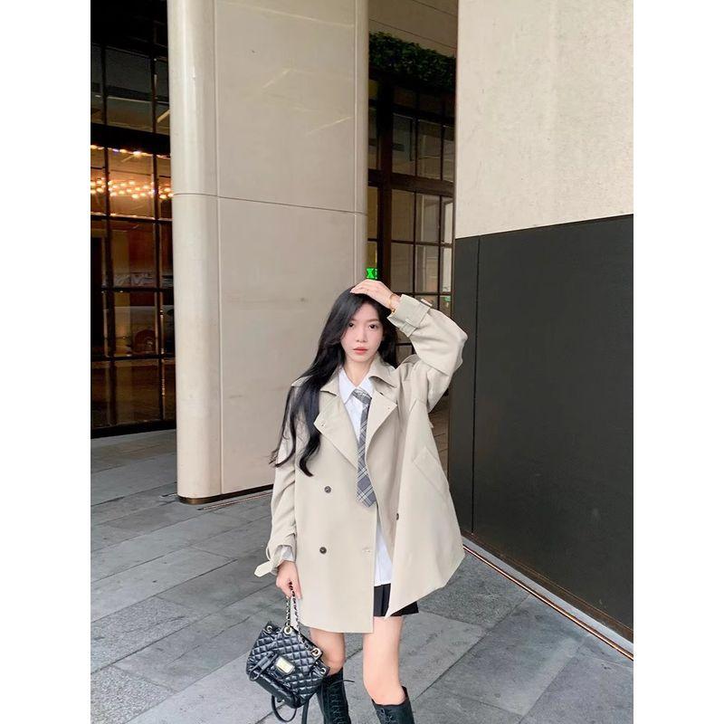 Kumikumi British Style Apricot Lapel Trench Coat Outerwear Women Autumn Elegant All-Match Loose Slimming New Coat