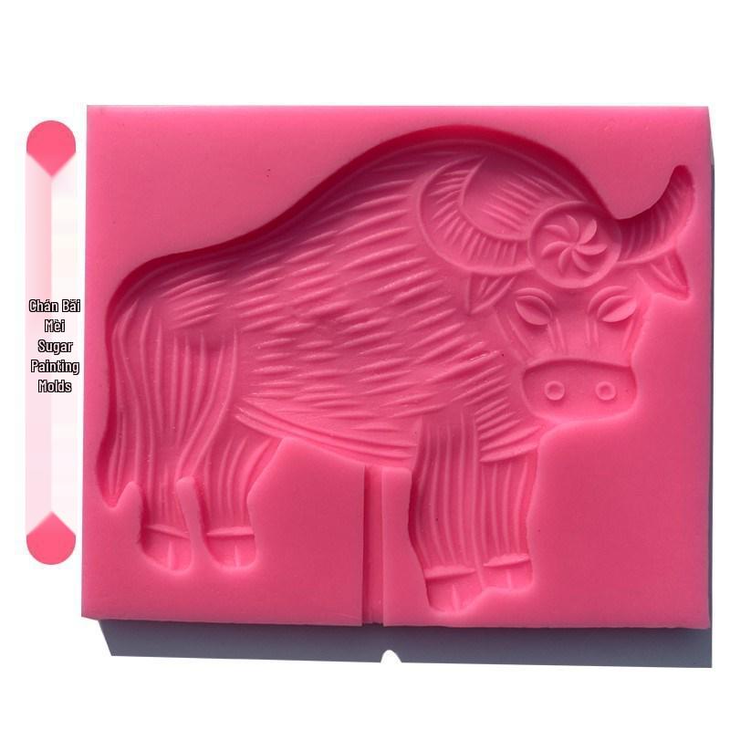 Zodiac Animal Silicone Mold Set: Cartoon Sugar Painting Lollipop Cow Template.
