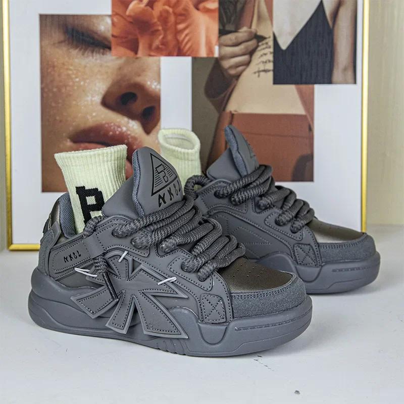 Scarpe Sportive da Uomo High Street Grigio Moda Stile Retrò Americano Sneakers Casual con Zeppa da Donna Nicchia Traspiranti Calzature da Uomo