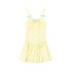 Sweet Spice Girl Yellow Suspender Dress Women's Summer Age Reducing Bow Pleated Bud Dress Fluffy Dress Beautiful Skirt