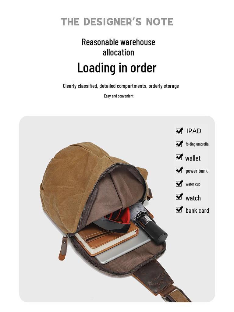 Men's Waxed Canvas and Top Layer Cowhide Travel Crossbody Bag