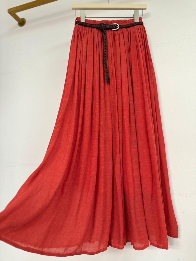 European-American Cotton Linen Patchwork Midi Skirt: Versatile Classic for Spring/Summer