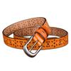 Women'S Hollow Belt Pin Buckle Yellow Cowhide Belt Casual Pinhole Belt