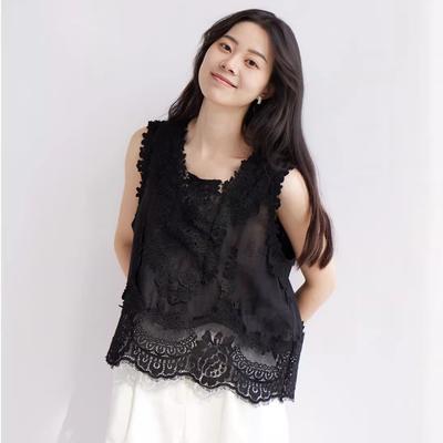 DIMANAF 2026 Vest T-Shirt Women Lace O-Neck Hollow Summer Style Basic Tops New Tees Loose Vest