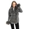 Damen Strickjacke mit Kunstfuchsfellkragen Dick Warm Lockerer Schnitt Winter Oberbekleidung