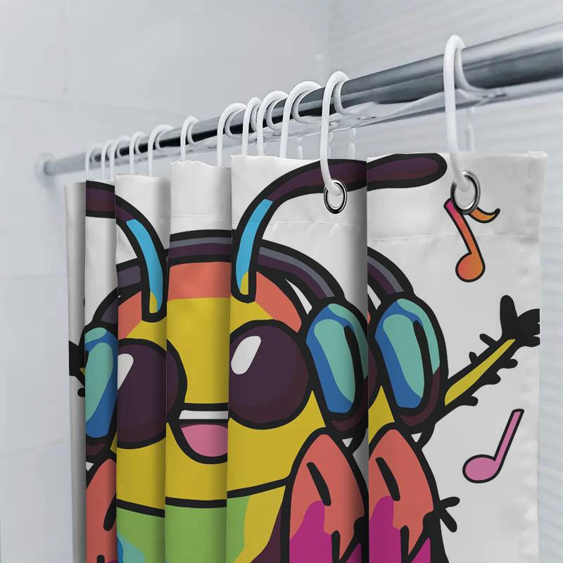 Playful Cartoon Bee Shower Curtain Bathroom Decor Bold Colors For Kids Room Or Master Bath Perfect Gift Idea For Her