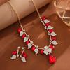Retro Ethnic Water Drop Gem Necklace & Leaf Jewelry Set for Women
