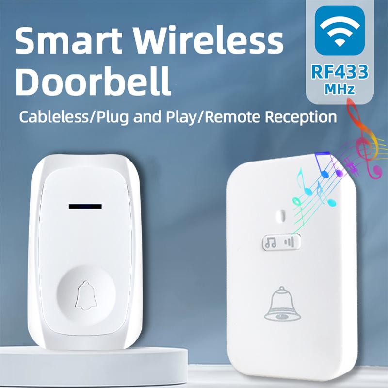 RF 433MHz Wireless Doorbell House Chime Kit 100M Long Distance Battery Powered Door Bell EU/US For Old People Call,Home,Hospital