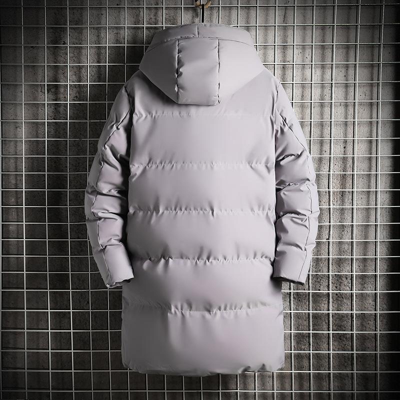 Medium-length Cotton Jacket Men's Large Size Winter Loose Hooded Cotton Jacket Solid Color Thickened Down Cotton Coat Outdoor Cold Solid Color