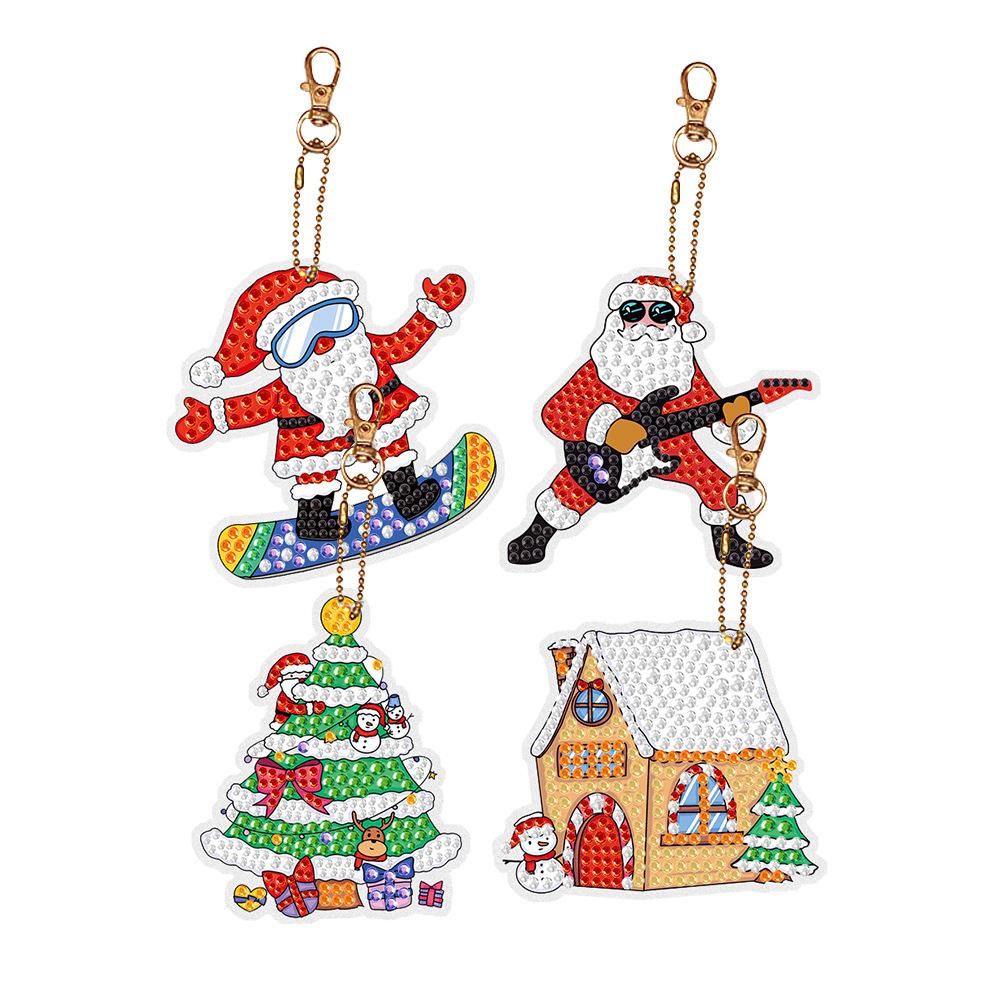 New Christmas Diamond Painting Keychain Ornaments DIY Hanging Diamond Art Acrylic for Kids Christmas Crafts Family Decor Toys