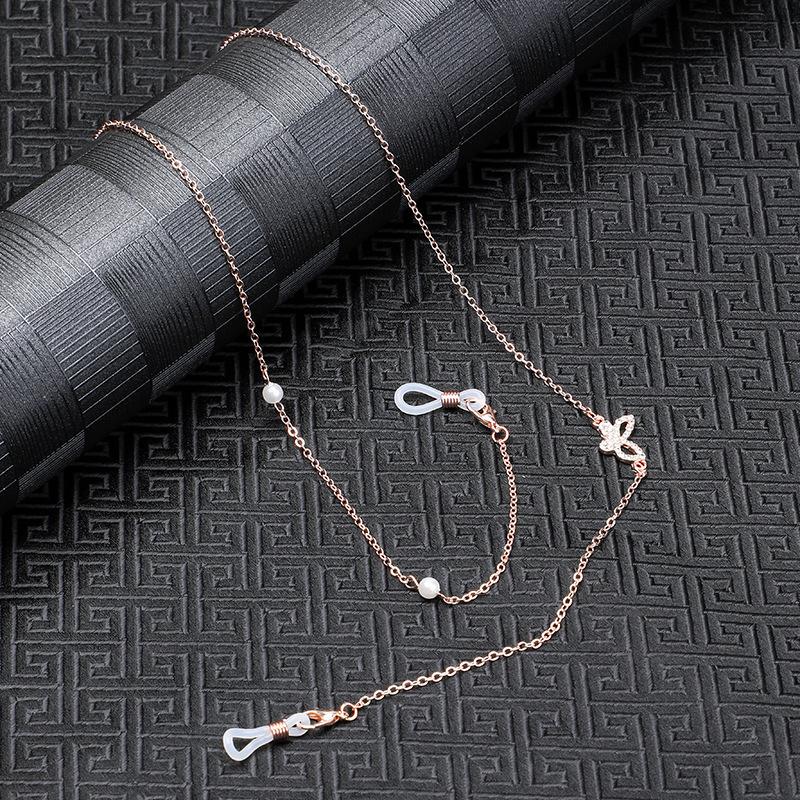 Rose Gold Rhinestone Glasses Chain - Trendy Titanium Steel Lanyard with Original Design for Women