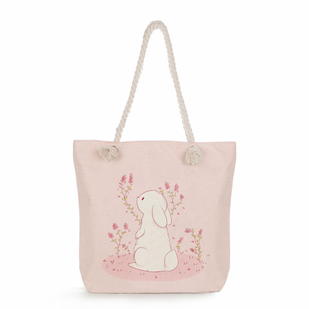 Sac de plage à bandoulière unique en corde épaisse avec imprimé lapin créatif 7247 CLE