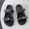 Mode Übergröße Schuhe Leopardenmuster Damen Hausschuhe Pantoletten Schuhe Weiblich Strandmode Metallschnalle Damen Flache Hausschuhe Sandalen Schuhe
