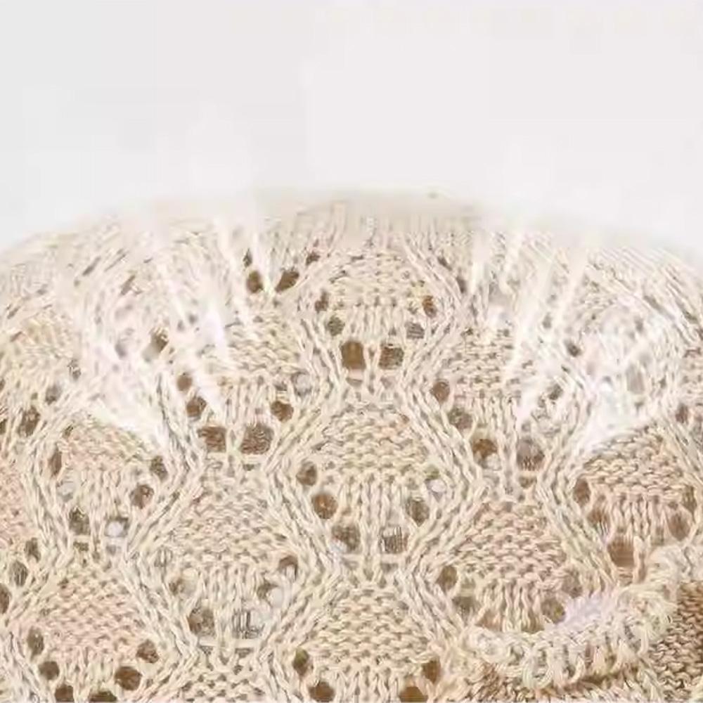 Sun Protection Flower Pearl Woven Hat Breathable Knit Fisherman Cap Weave Bucket Hat  Outdoor