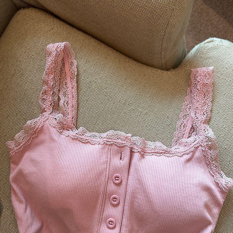 Women's Summer Lace Camisole Tank with Built-in Bra Pads