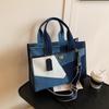 High-quality Contrast Color Stitching Canvas Tote Bag Women Large Capacity Denim Commuter Handbag Casual One-shoulder Cross-body