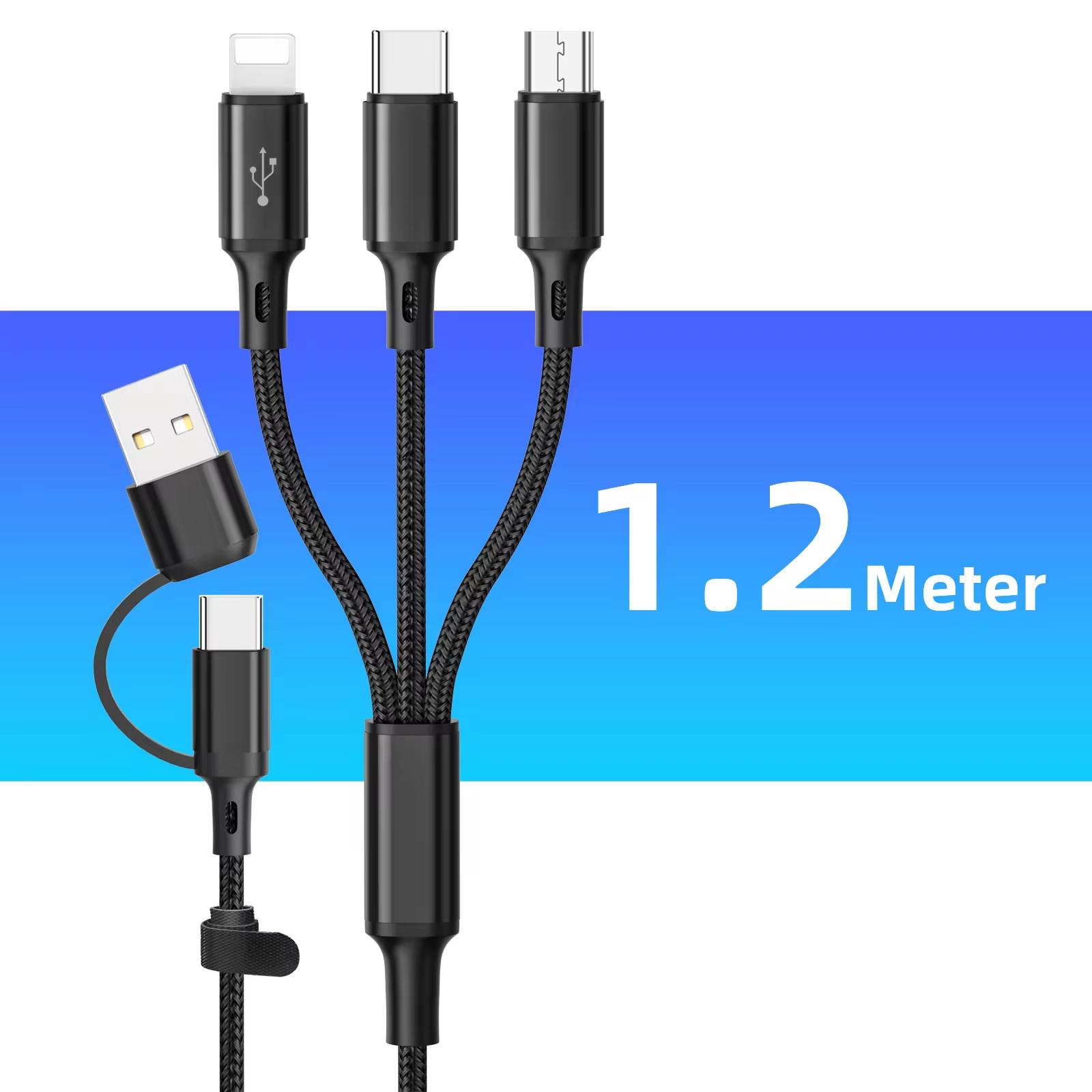 

3 In 1 Charging Cable Multi USB Port Multiple USB Charging Cord Type-C Micro Charger Mobile Phone Wire For iPhone 14 13 12 Huawe 1.2M чёрный