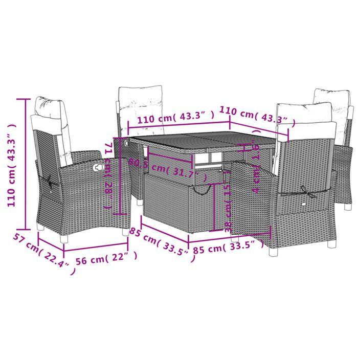 VidaXL Ensemble à Manger de Jardin avec Coussins 5pcs, Table de Terrasse, Ensemble de Meubles de Patio, Mobilier 3277425