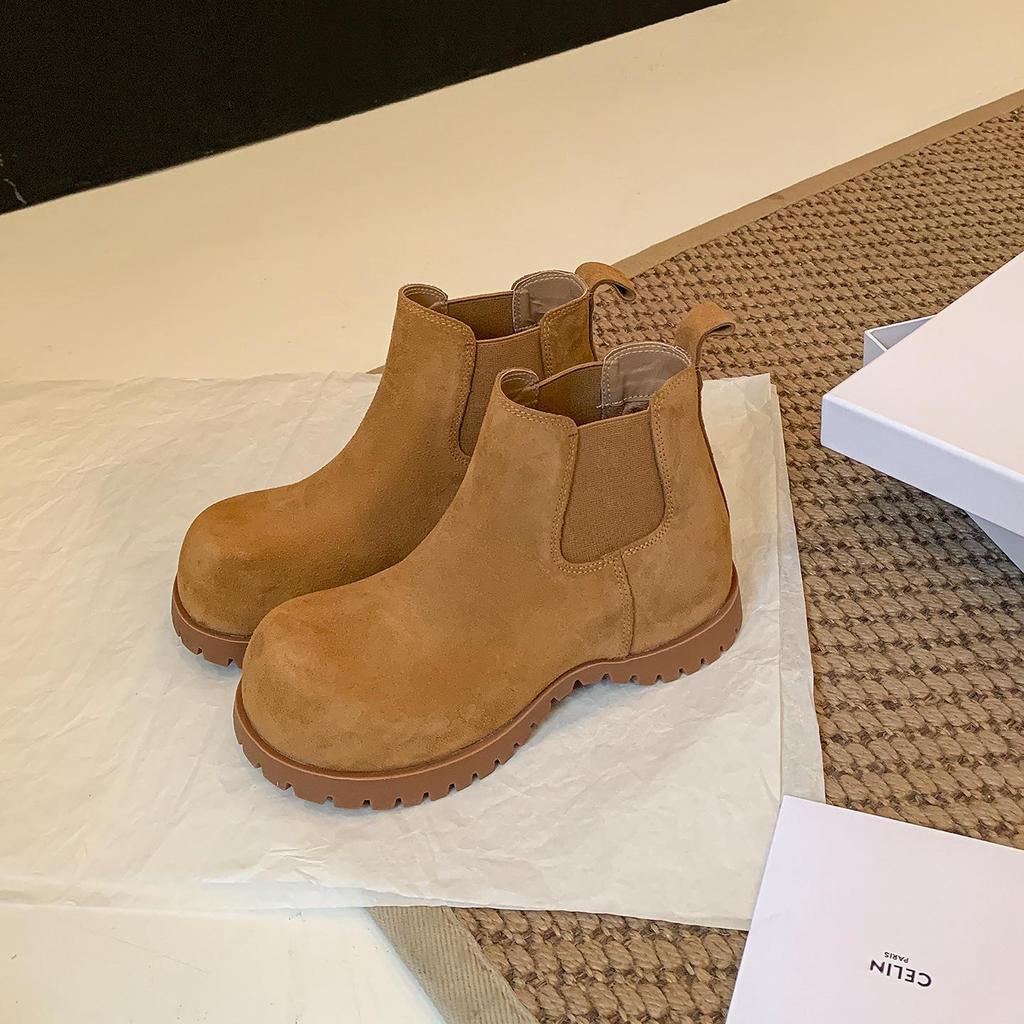 Women's Retro Suede Height-Boosting Chelsea Ankle Boots - 6cm Thick Sole, Round Toe