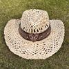 cowboy straw hat wholesale natural corn grass handmade cowboy hats For Men And Women Sun Protection Hats Outdoor Wide Brim cap