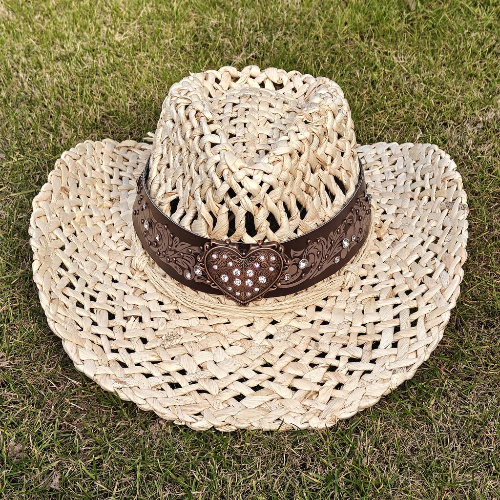 cowboy straw hat wholesale natural corn grass handmade cowboy hats For Men And Women Sun Protection Hats Outdoor Wide Brim cap