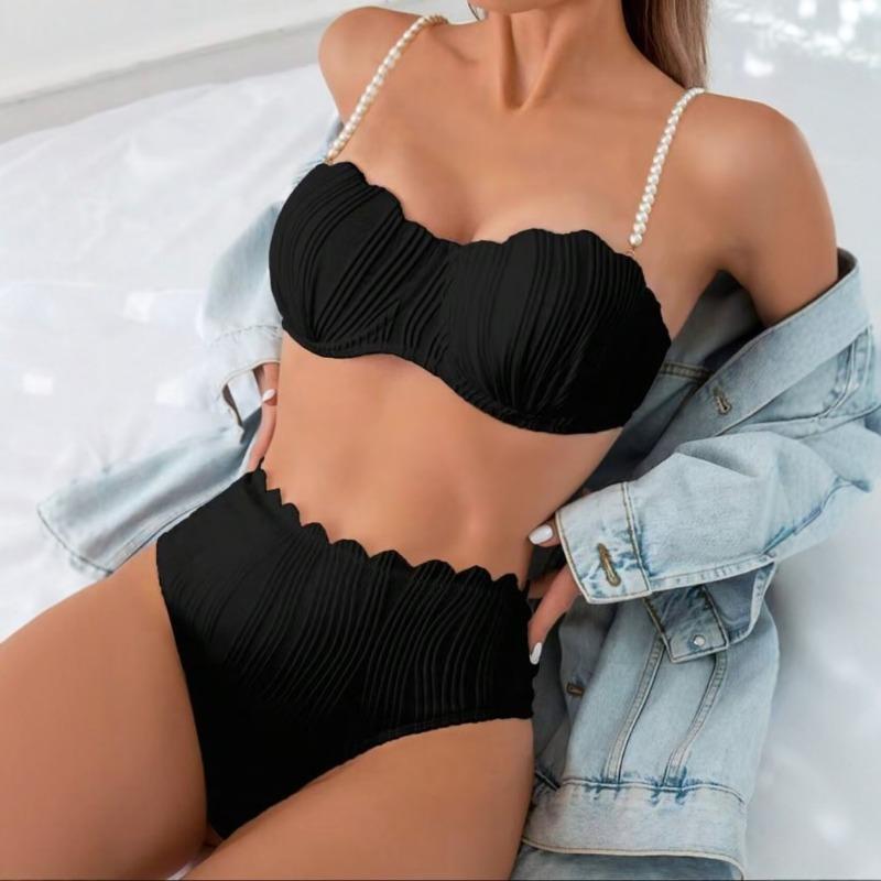 New Solid Color Split Swimsuit European and American Sexy Three-point Swimsuit Shell Bikini Female European and American Style