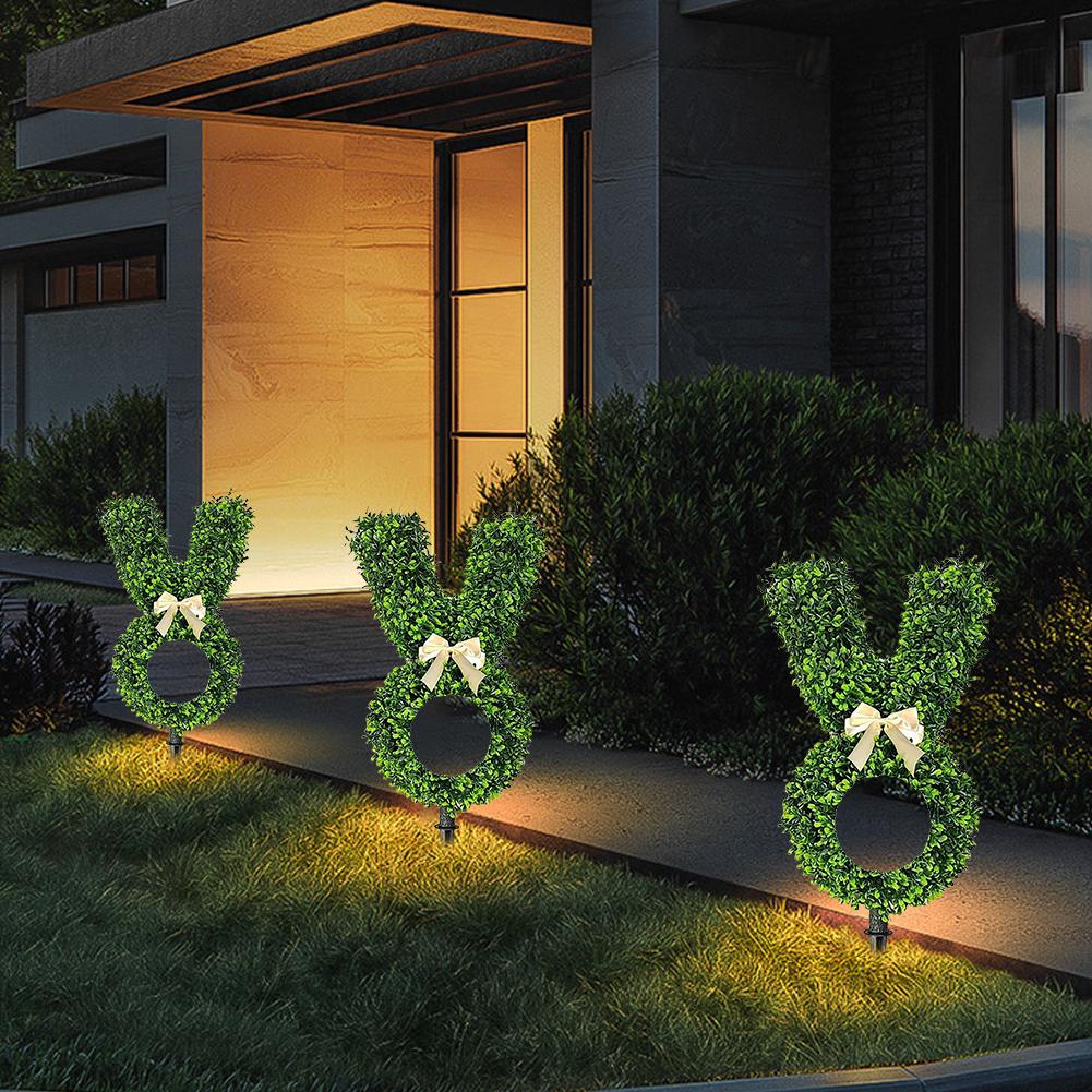 Easter Rabbit Bonsai Artificial Boxwood Bow Decoration Green Plant with Bow Tie Rabbit Shaped Topiary Trees for Outdoor Indoor