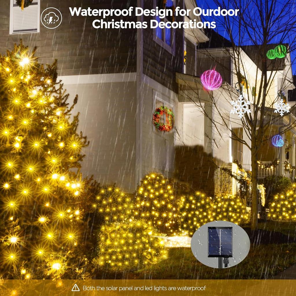 Solar Net Light Outdoor Garden Mesh String Light 2000K Golden Sunset Fairy Lighting Connectable for Bush Yard Hedge Patio Decor