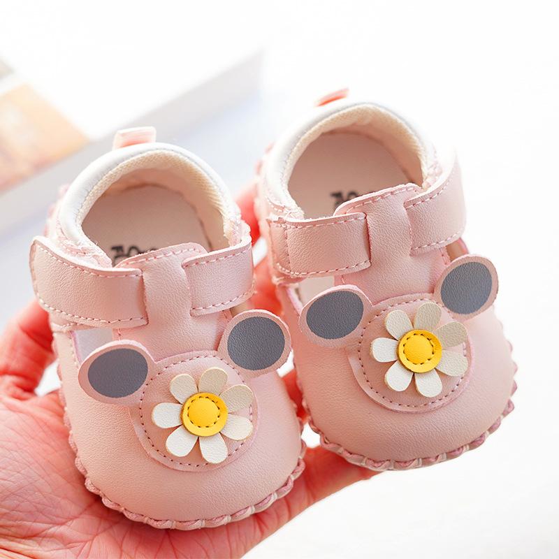 

Детские туфли с цветочным узором и мягкой подошвой для новорожденных, детские туфли с защитой от отсоединения, осенние мягкие кожаные нескользящие туфли 17 12.5cm розовый