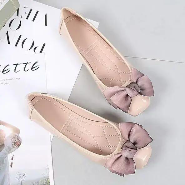 Fashion Square Toe Women's Flat Shoes Apricot With Heel Moccasins Single Slip On Korean Style 2025 Summer Low Price Y2k Ladies Footwear