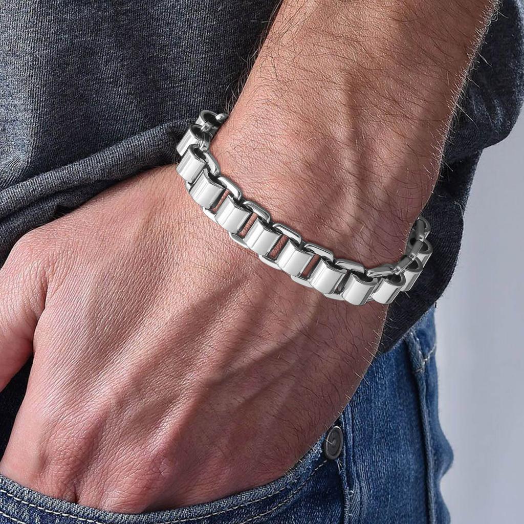 Chunky Stainless Steel Bracelets for Men,Never Fade Links&Links Wristband,New Punk Casual Jewelry Gifts for Him