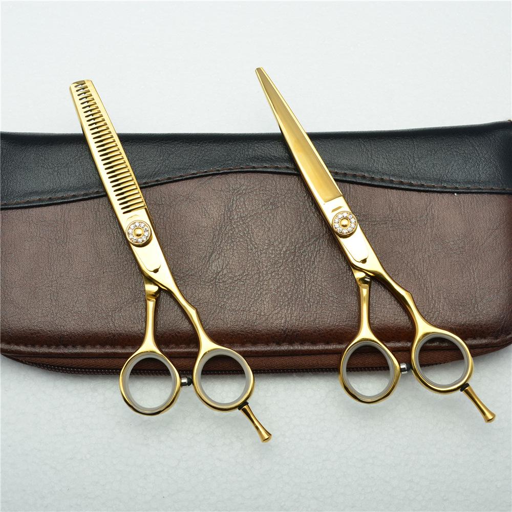 Gold Gem Hairdressing Scissors: 5.5" & 6.0" Straight & Thinning Shears for Barbers and Bangs