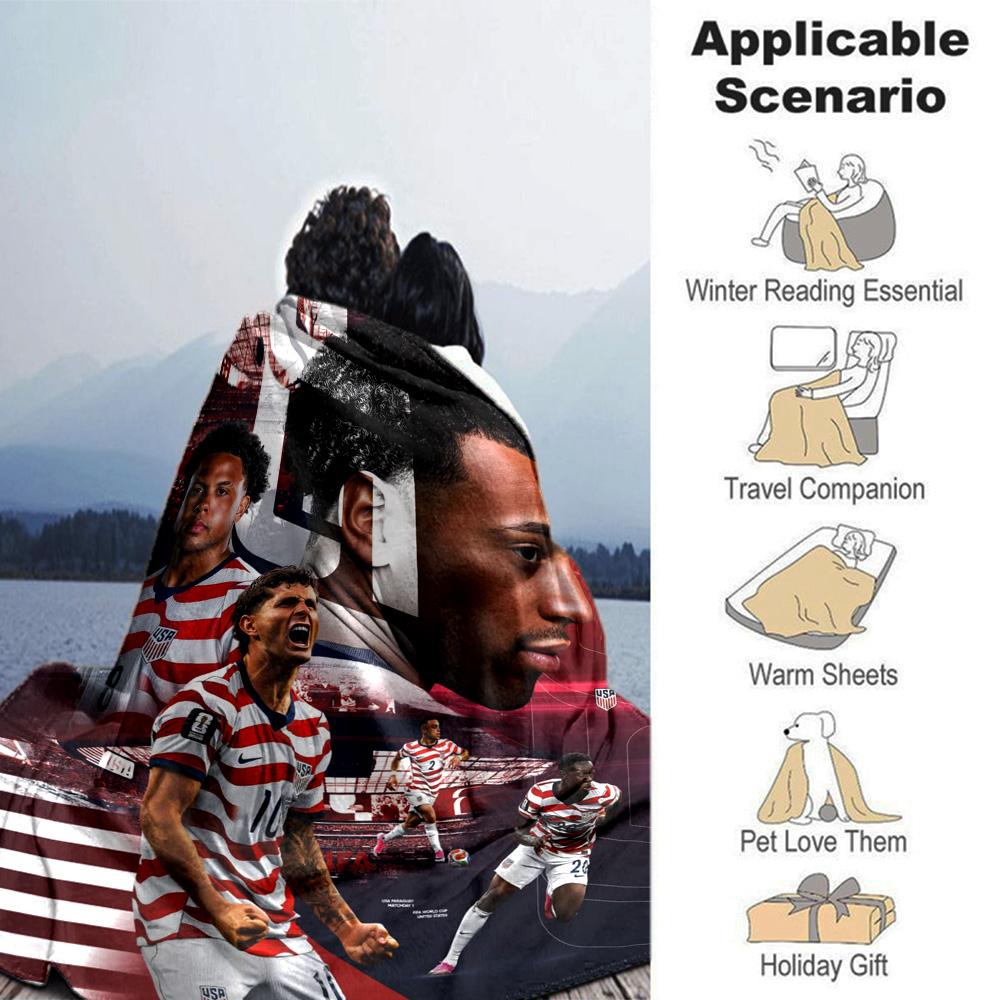 USA National Football Team Player Collage Print Flannel Blanket Soft Warm Throw Blanket Soccer Fan Sofa Bed Decor