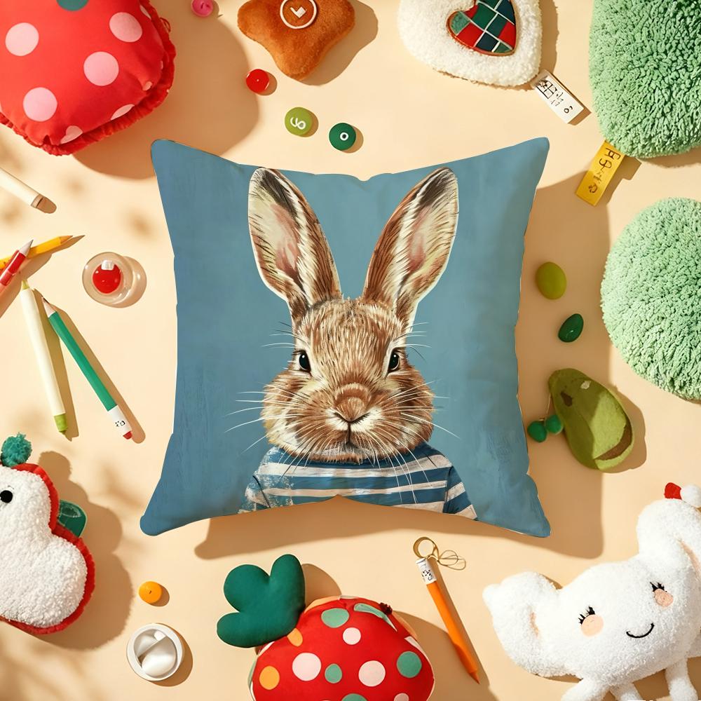 Süßer Hase Kunst Kissenbezug Plüschstoff Weich Beidseitig Bedruckt Sofa Warm Winter Zuhause Kindergeschenk Kissenhülle