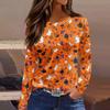 Haut à manches longues et col rond pour femme avec imprimé Halloween et fente latérale à l'ourlet pour un look décontracté de fête