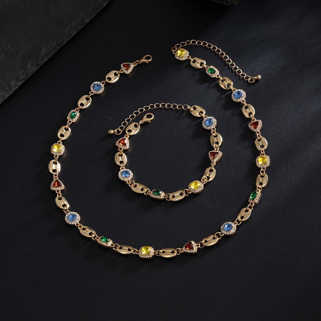 Salircon Trendy Exquisite Luxury Rhinestone Choker Necklace Bracelet Set for Men New Elegant Colorful Charm Necklace Y2K Jewelry