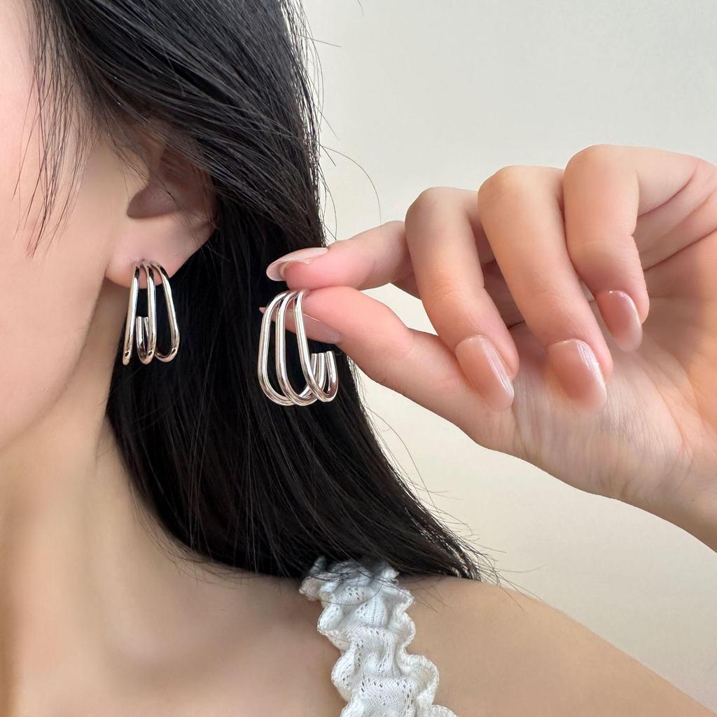 Gold Titanium Steel Multilayer Hoop Earrings - Light Luxury, Colorfast, High-End Feel