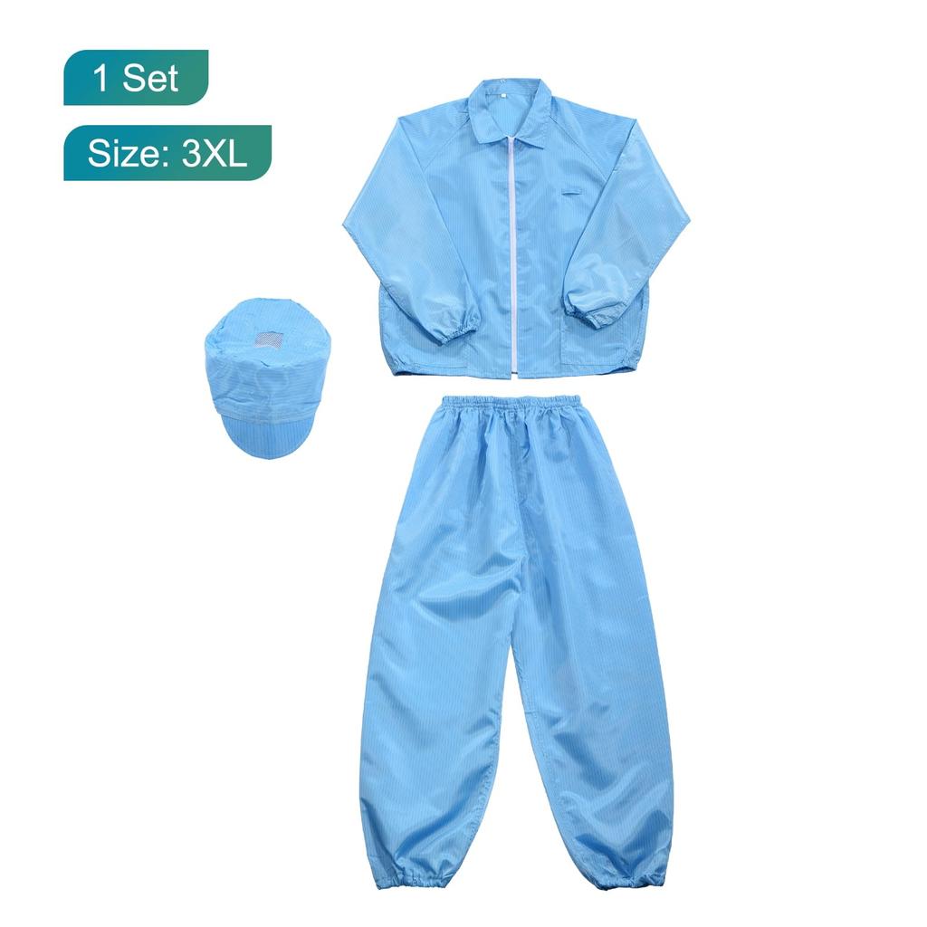 Uxcell ESD Lab Coat, Anti-Static Clothing, Scientific Jacket with Cuffs, Lapel Collar, and Hat, Uniform, Unisex (Blue, 3XL)
