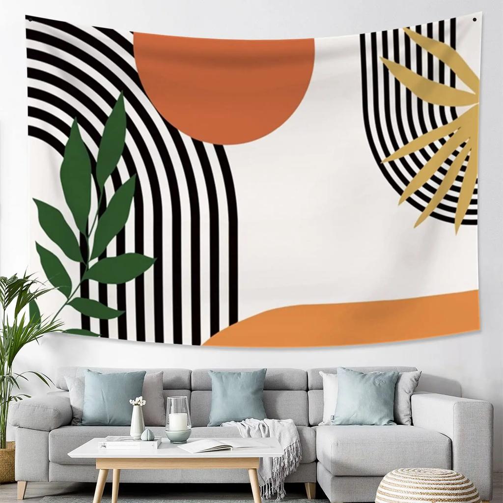 Abstract Sun Leaves Brown Geometric Wall Hanging Tapestry Vintage Simple Boho Palm Bedroom Dorm Living Room Wall Art Home Decor