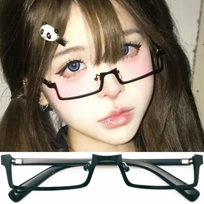 

Harajuku Vintage Half Frame Glasses Sweet and Cool Sexy No Lense Glasses Subculture Anime Cos Accessories Decorative Female