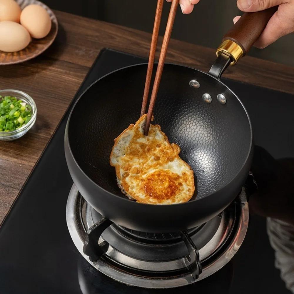 1 Pack Small Iron Pot 28CM Big Belly Iron Pot Household Pure Handmade Frying Pan Non-stick Smooth Stew Pot Without Coating