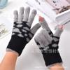 Gloves women's winter open fingers thickened warm male and female students writing cold-proof plush panda antifreeze gloves