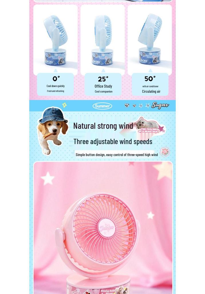 2026 Transparent Desktop Fan - Cute Animal Design, Low Noise, USB Rechargeable, Ideal for Dorms and Homes.