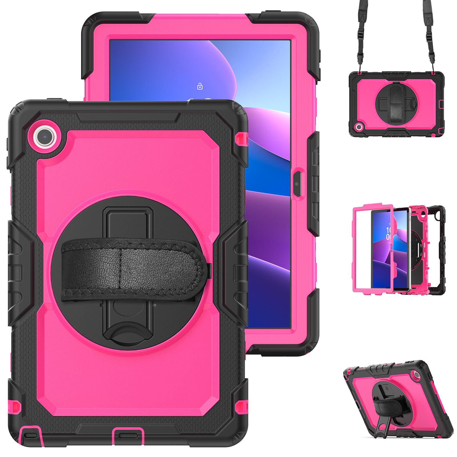 

Для Lenovo Tab 10.1 (2025) Чохол для TB-311XU/Tab TB311FU PC+Силіконовий Чохол для Планшета з ПЕТ Захисною Плівкою від Подряпин та Плечовим Ремінцем Black/Rose