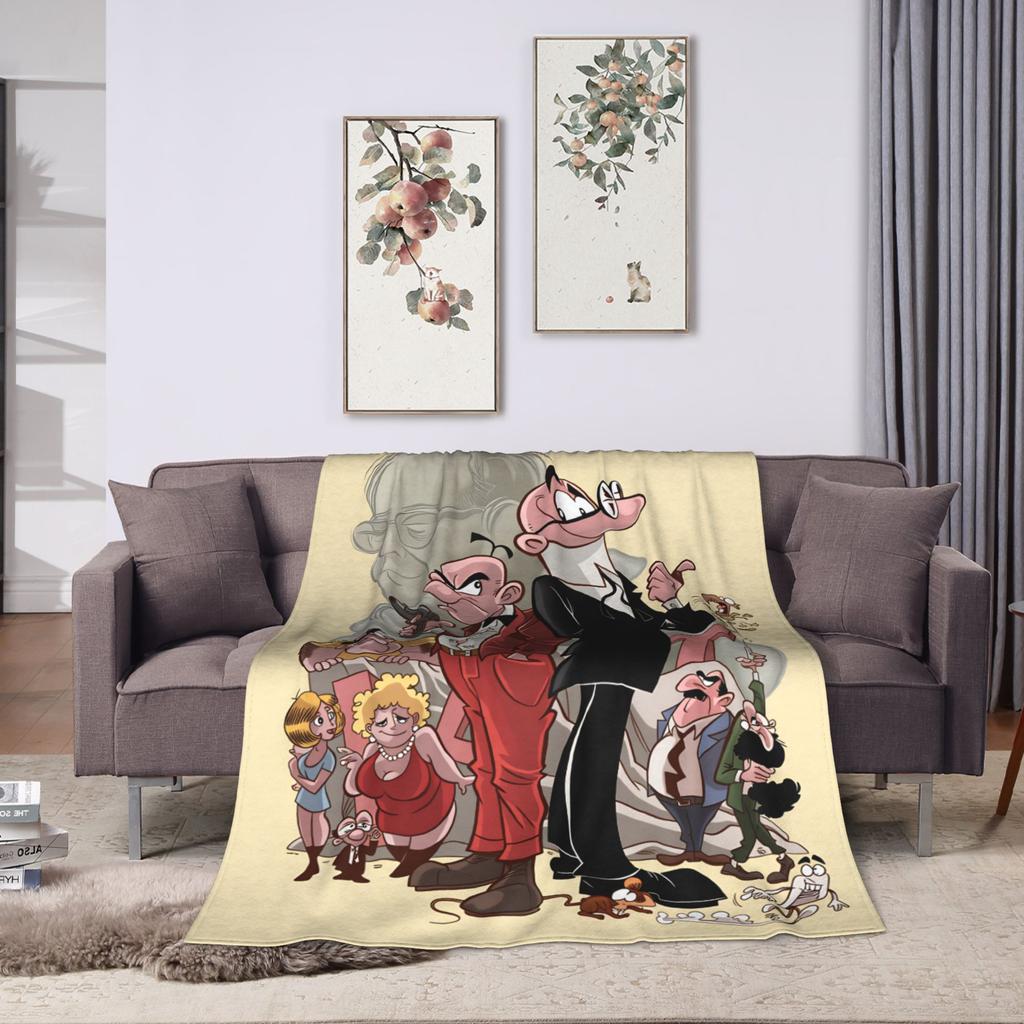 Mort & Phil Mortadelo y Filemón Blanket  Warm Soft Novelty  For Living Room Airplane Travel Flannel Bedspread Bed Cover