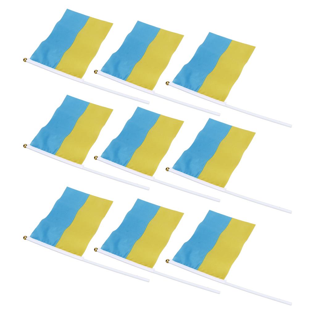 10 Zestawów Ręcznych Flag Ukrainy Mini Poliestrowa Ukraińska Flaga do Machania Ręką na Wydarzenia Sportowe Świąteczne