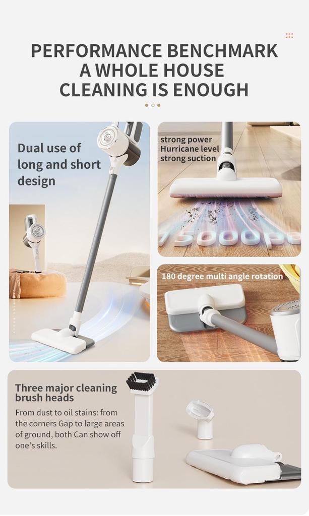 Wireless Vacuum Cleaner with Powerful Suction, Integrated Sweeping & Mopping, Handheld for Hair Removal